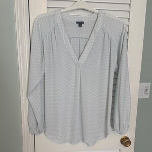 Ann Taylor Soft Blue Cream Patterned Blouse